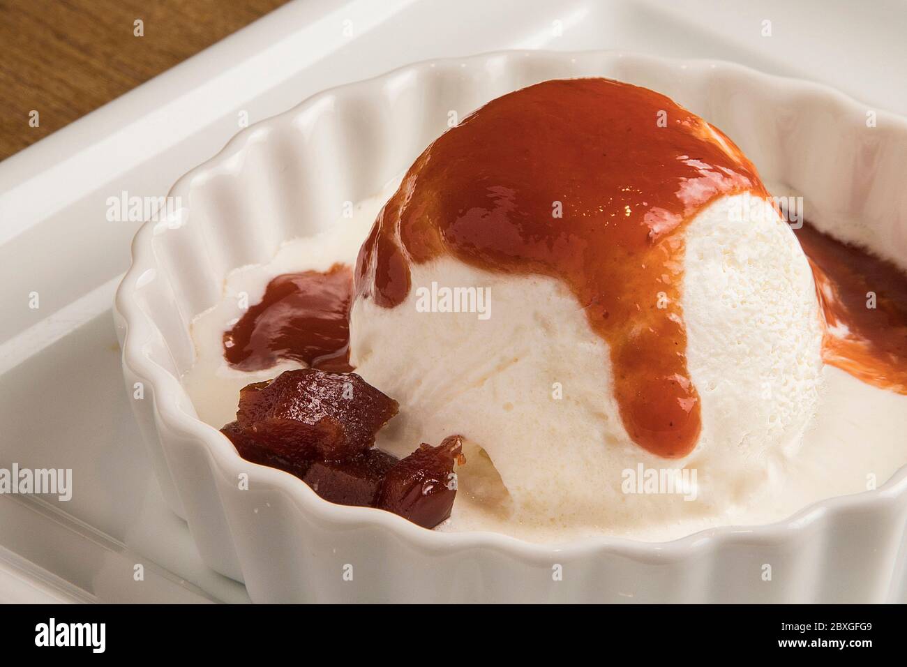 Ice-cream with guava syrup Stock Photo