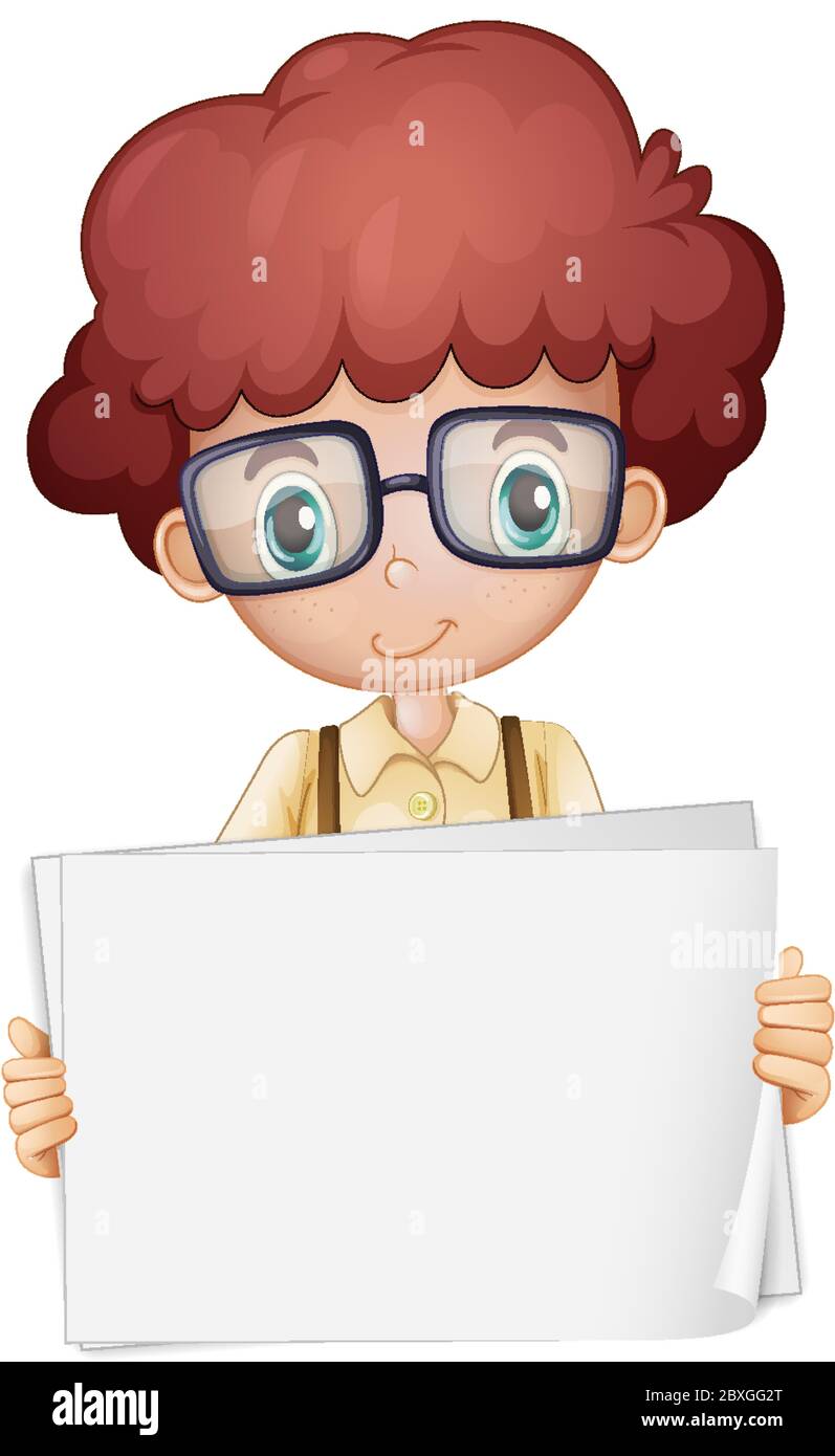 Blank sign template with cute boy on white background illustration ...