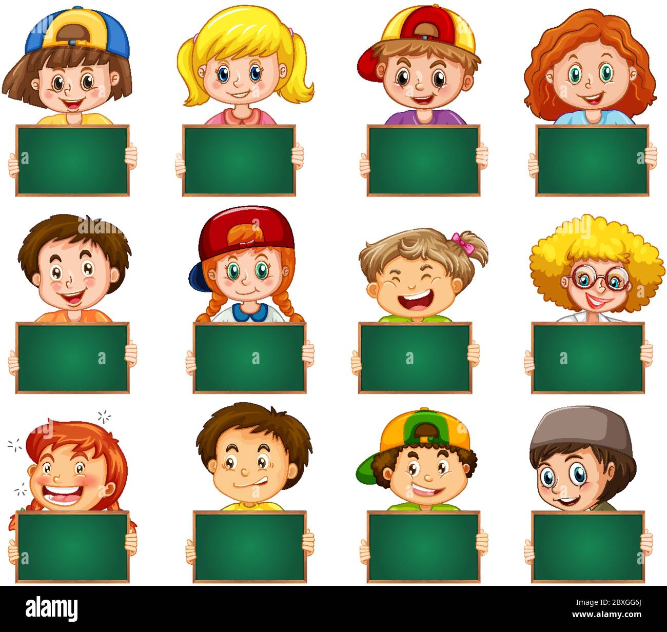 Blank sign template with happy children on white background ...