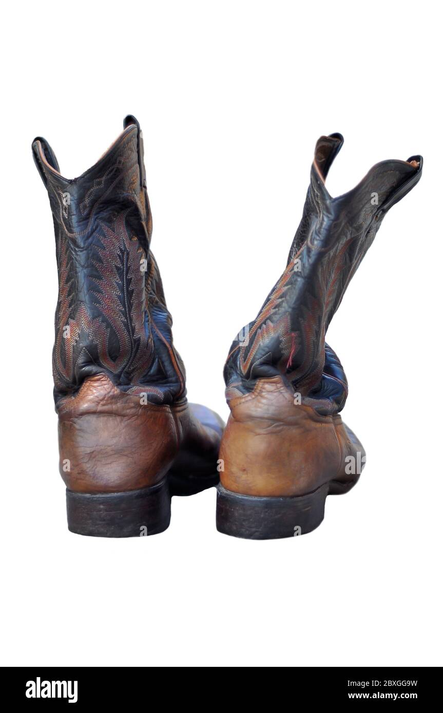 Leather cowboy boots are the items used in daily life of a cowboy Stock