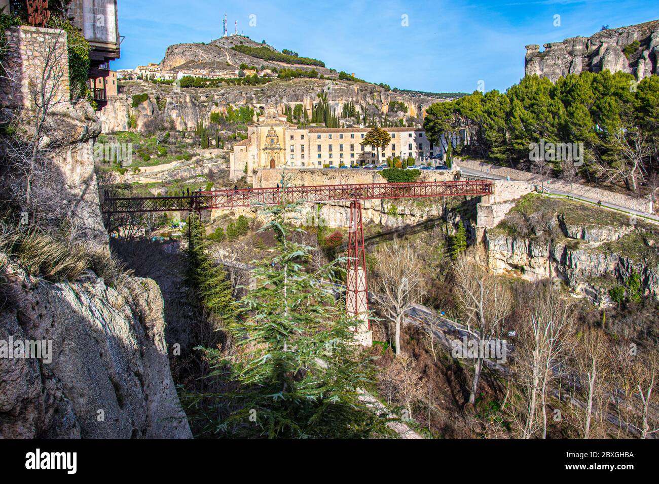 panoramic view of old monastery and metal bridge between precipices in the  historic city of Cuenca. Spain Stock Photo - Alamy