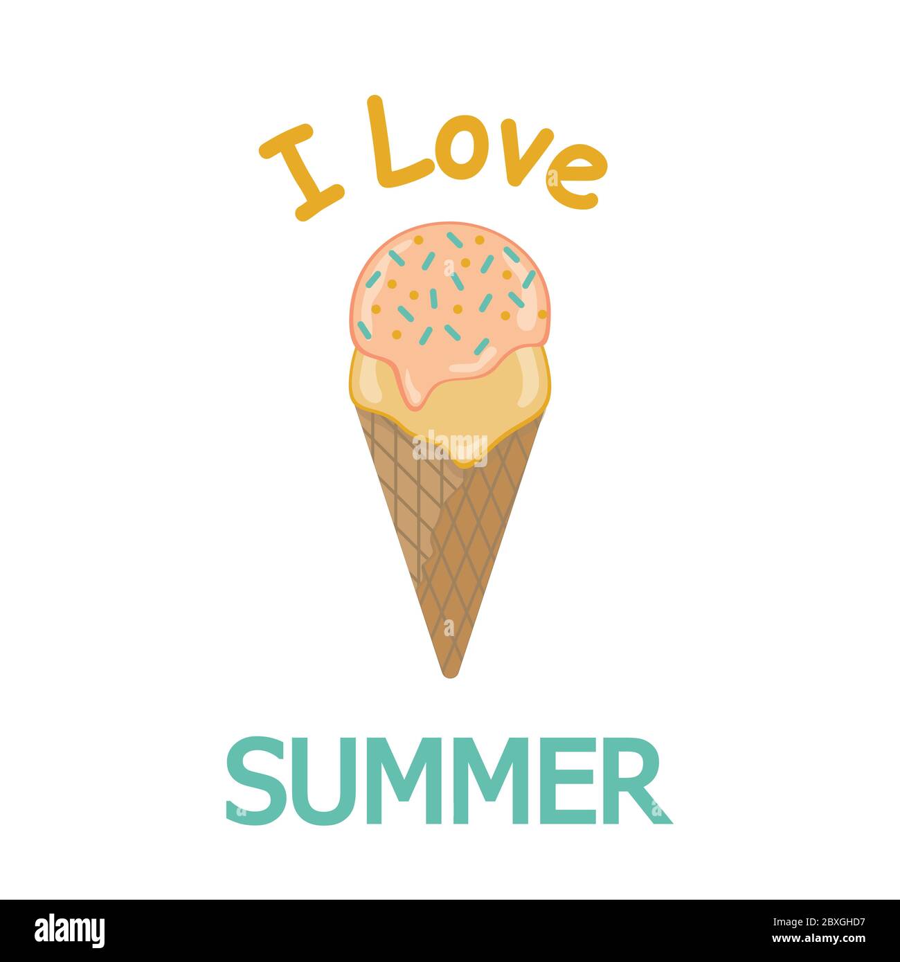 Vector I love summer Ice cream illustration. Great for summer holidays, backgrounds, gifts, packaging design projects. Surface pattern design. Stock Vector