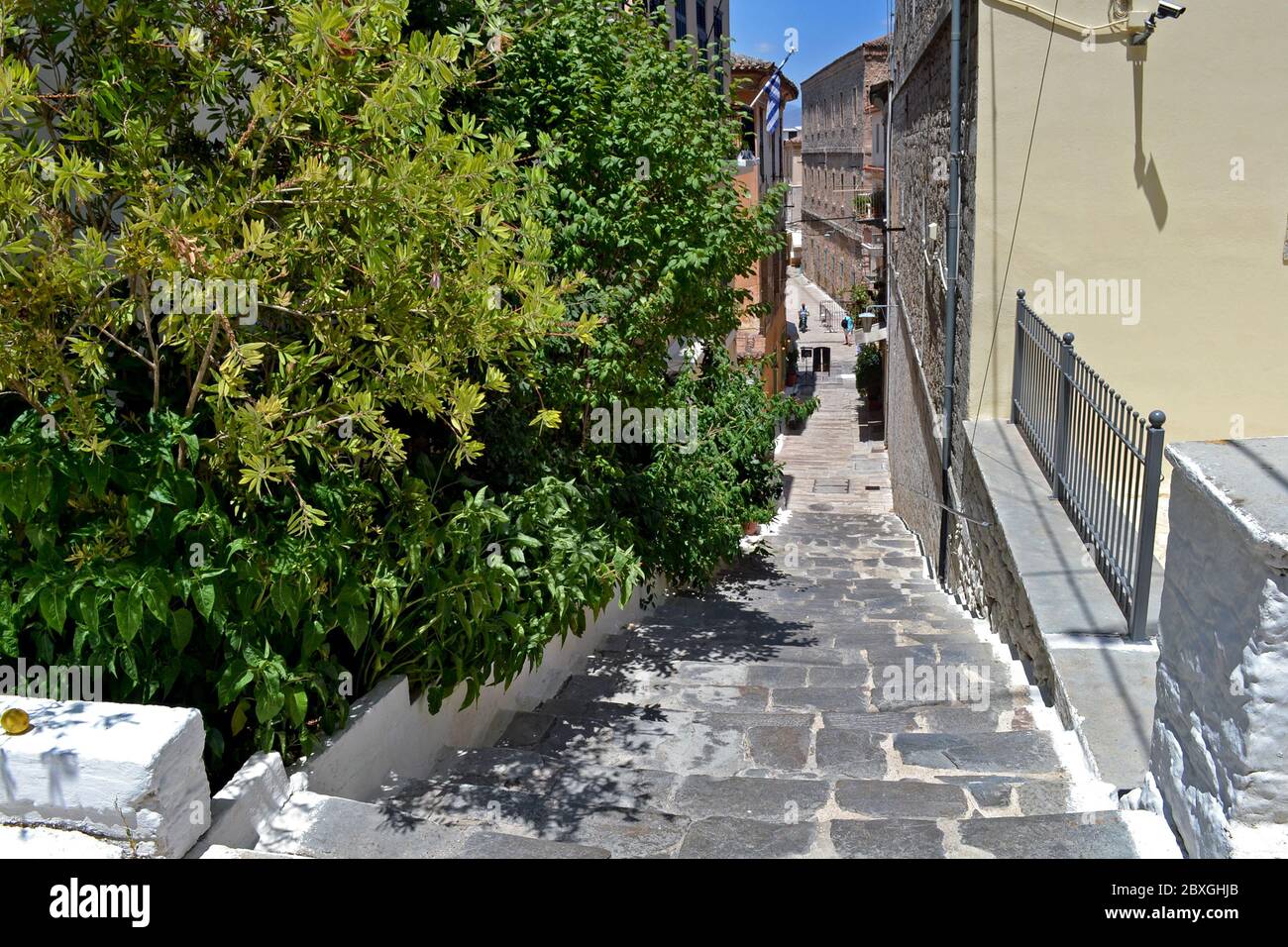 Going down stairs in historic old town of Nafplio, Greece. Stock Photo