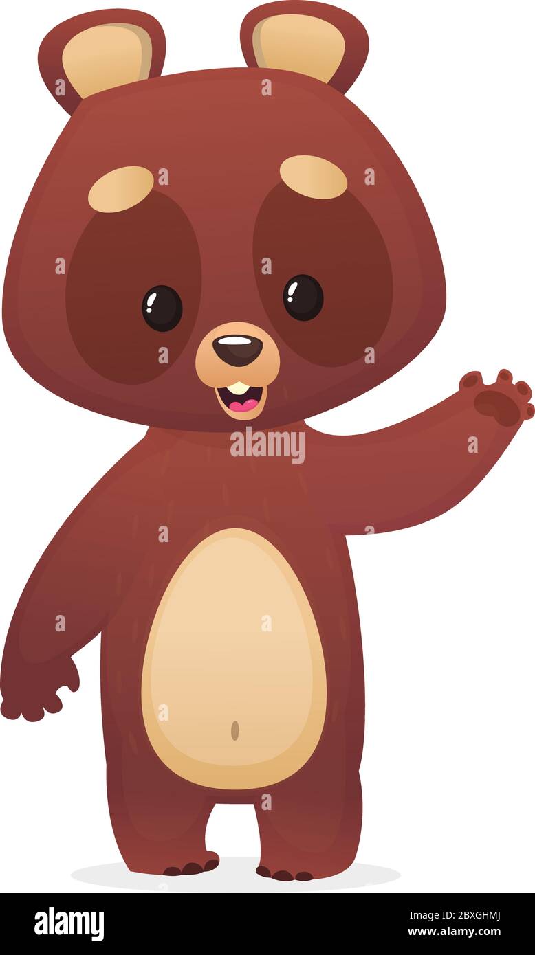 Cartoon teddy bear waving hand. Vector illustration of a bear mascot character Stock Vector