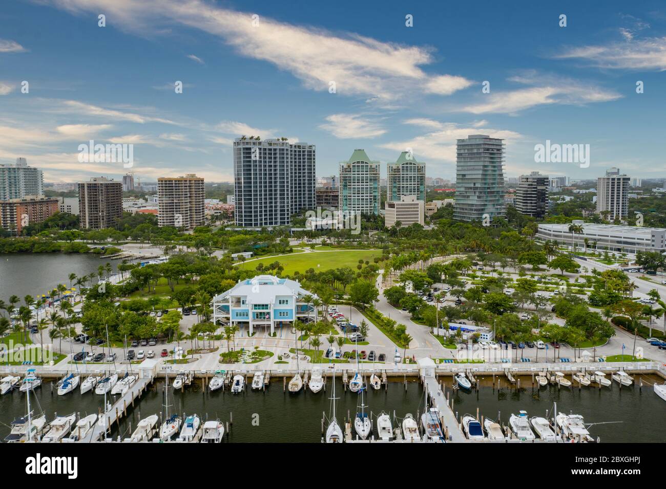 Aerial image Dinner Key Marina Miami Coconut Grove Stock Photo