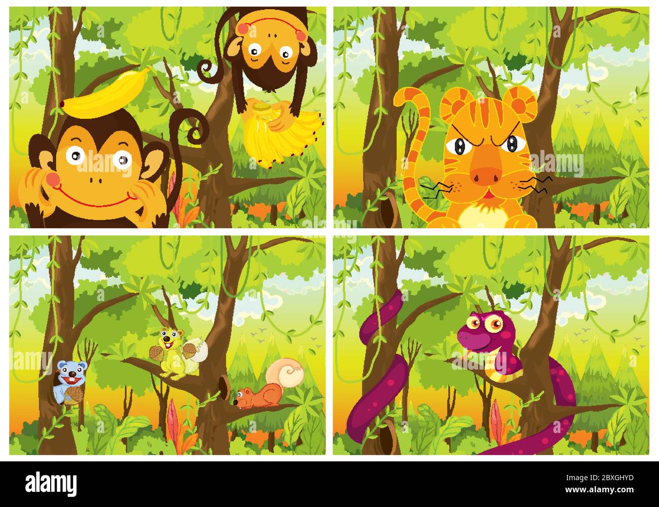 Set of wild animals in forest illustration Stock Vector Image & Art - Alamy