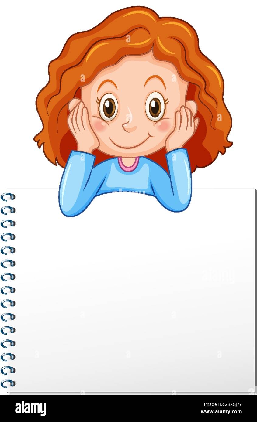 Blank sign template with happy girl on white background illustration