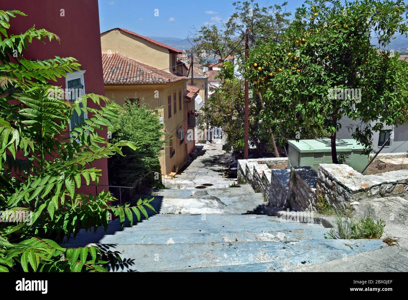 Summer walk in historic old town of Nafplio, Greece. Stock Photo