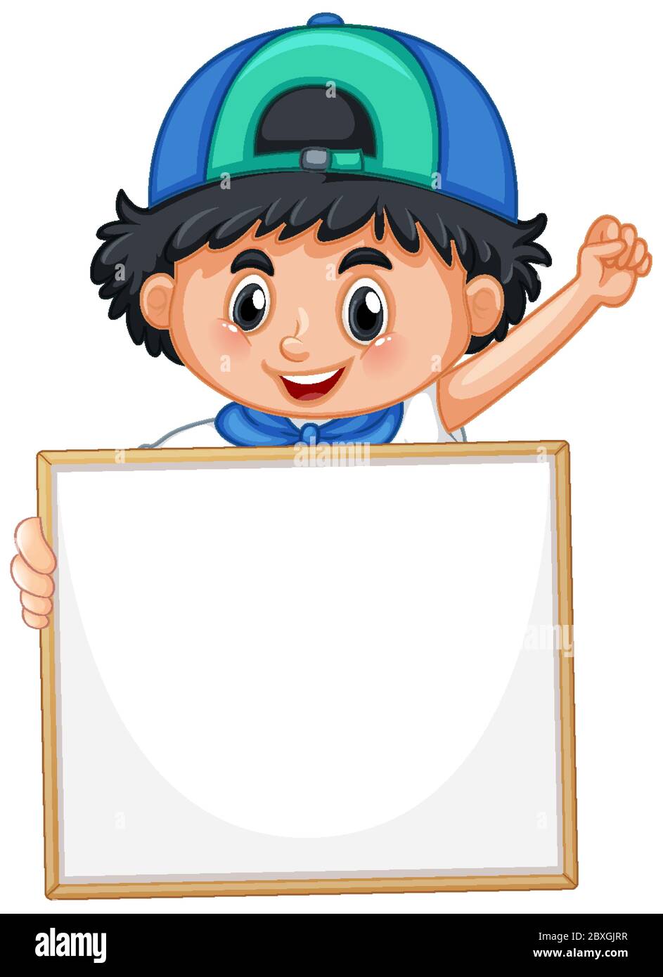 Blank sign template with cute boy on white background illustration ...