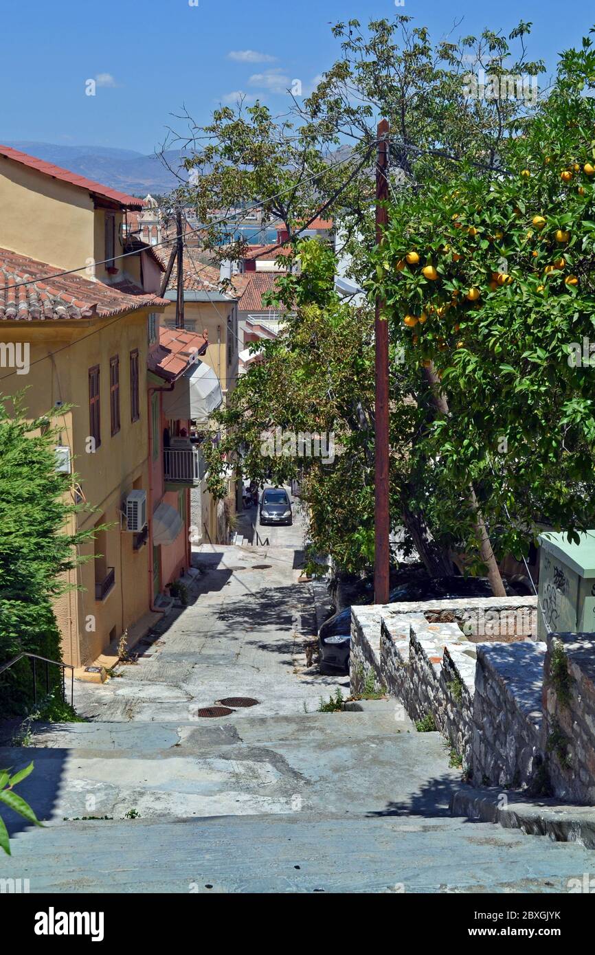 Summer walk in historic old town of Nafplio, Greece. Stock Photo