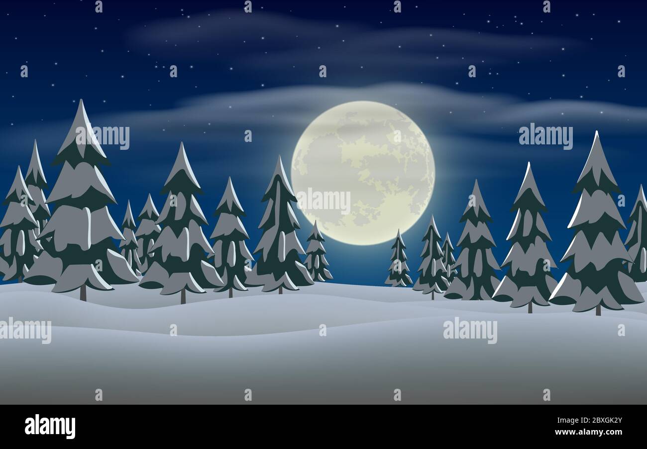 landscape of snow forest in winter in the night Stock Vector Image ...