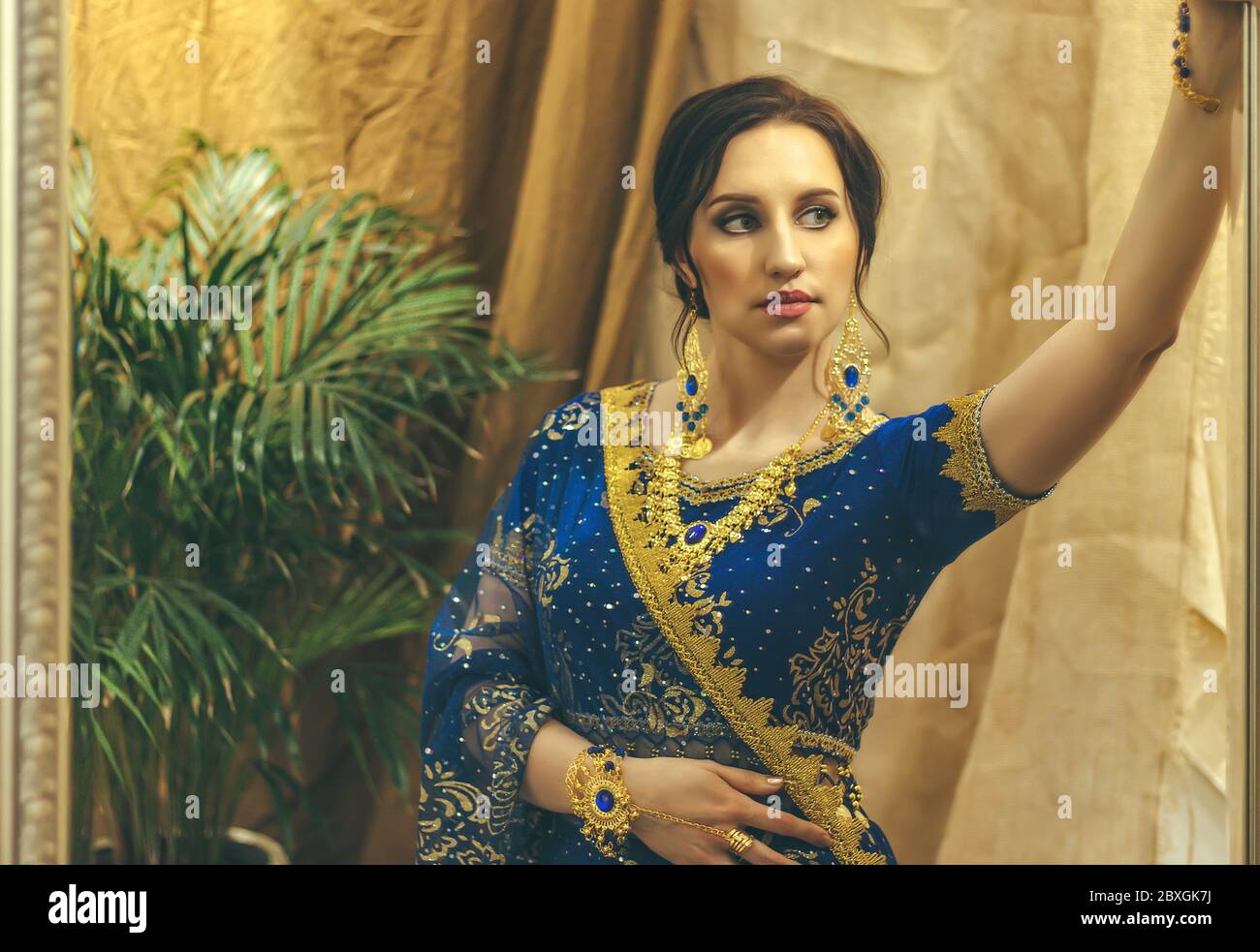 Portrait of beautiful Indian woman wearing traditional sari dress Stock  Photo - Alamy