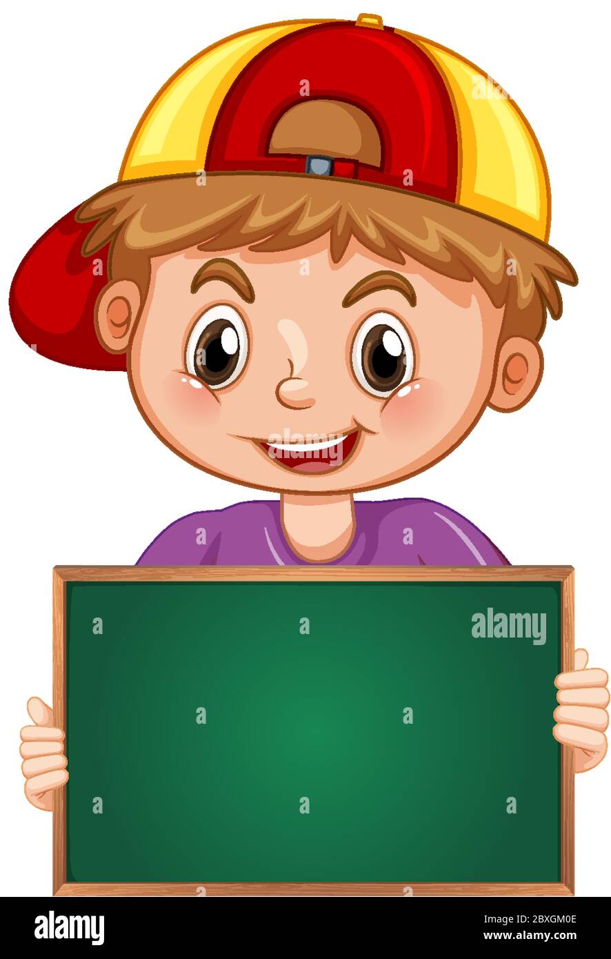 Blank sign template with cute boy on white background illustration ...
