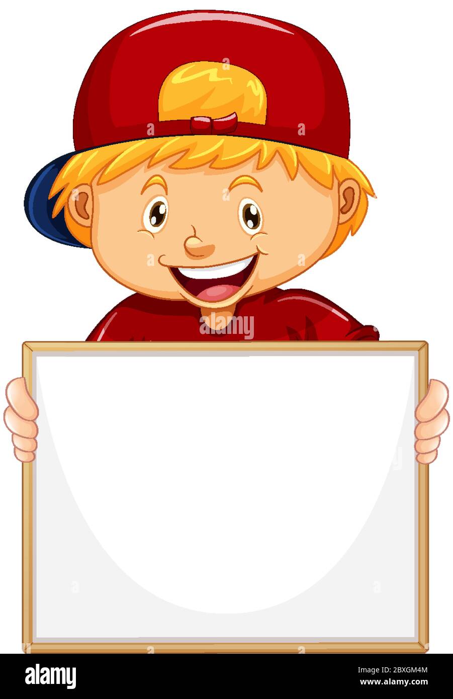 Blank sign template with cute boy on white background illustration ...