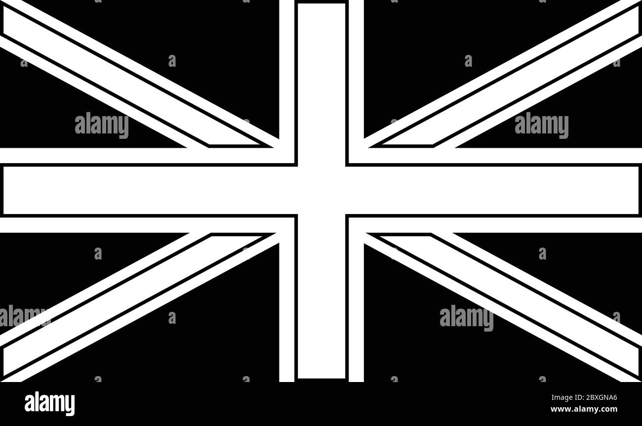 Black and white or monochrome flag of the state,  nation or country of Great Britain on isolated background. Stock Vector