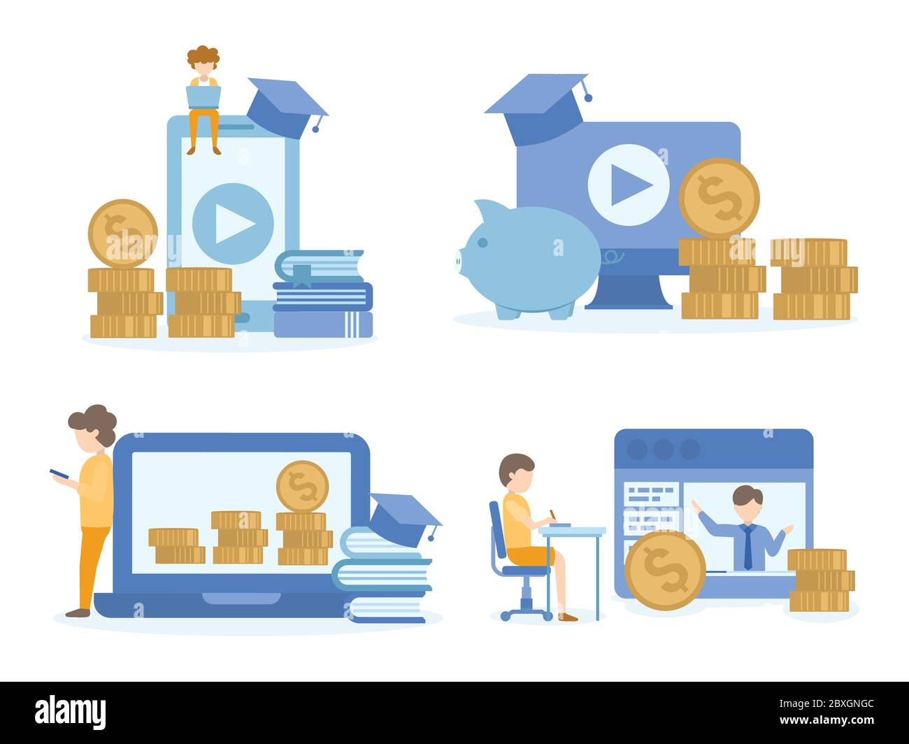 Student learning investment online courses. Concept Illustration of