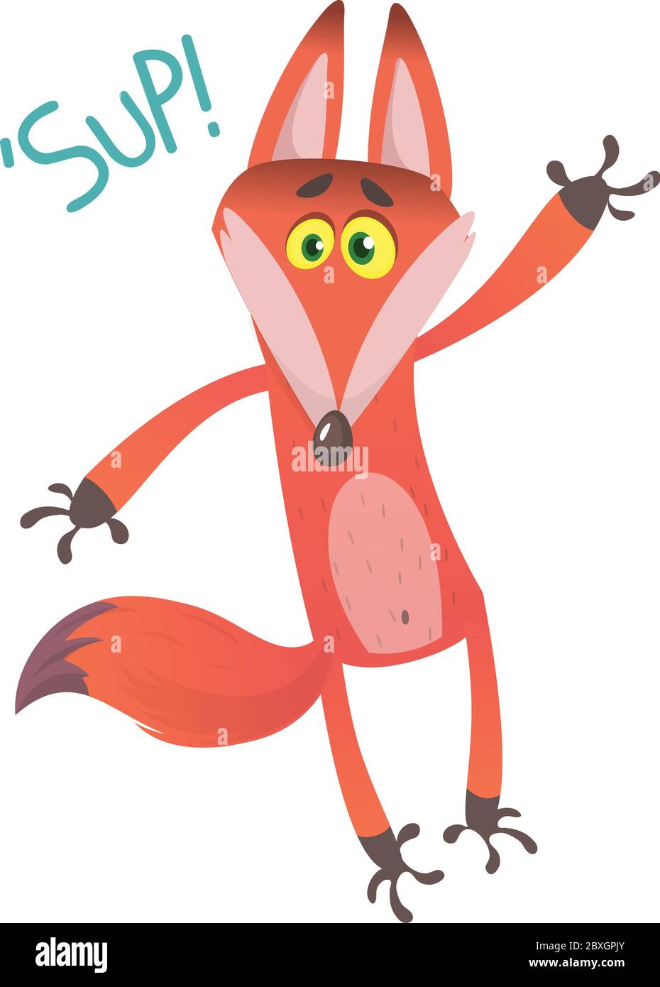 Cartoon red fox character saying 'sup', vector illustration, isolated on white background Stock Vector