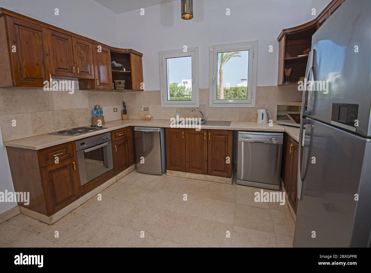 Kitchen In Luxury Villa Show Home Showing Interior Design Decor Furnishing With Appliances Stock Photo Alamy