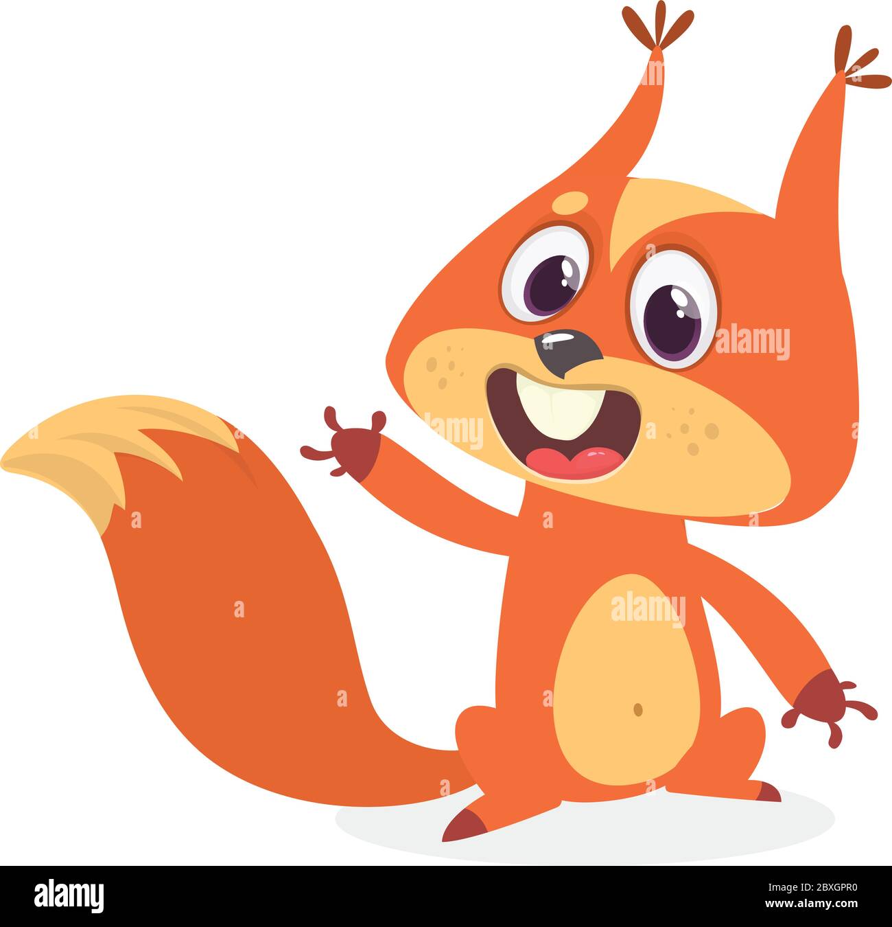 Cute cartoon squirrel in playful mood. Vector illustration isolated