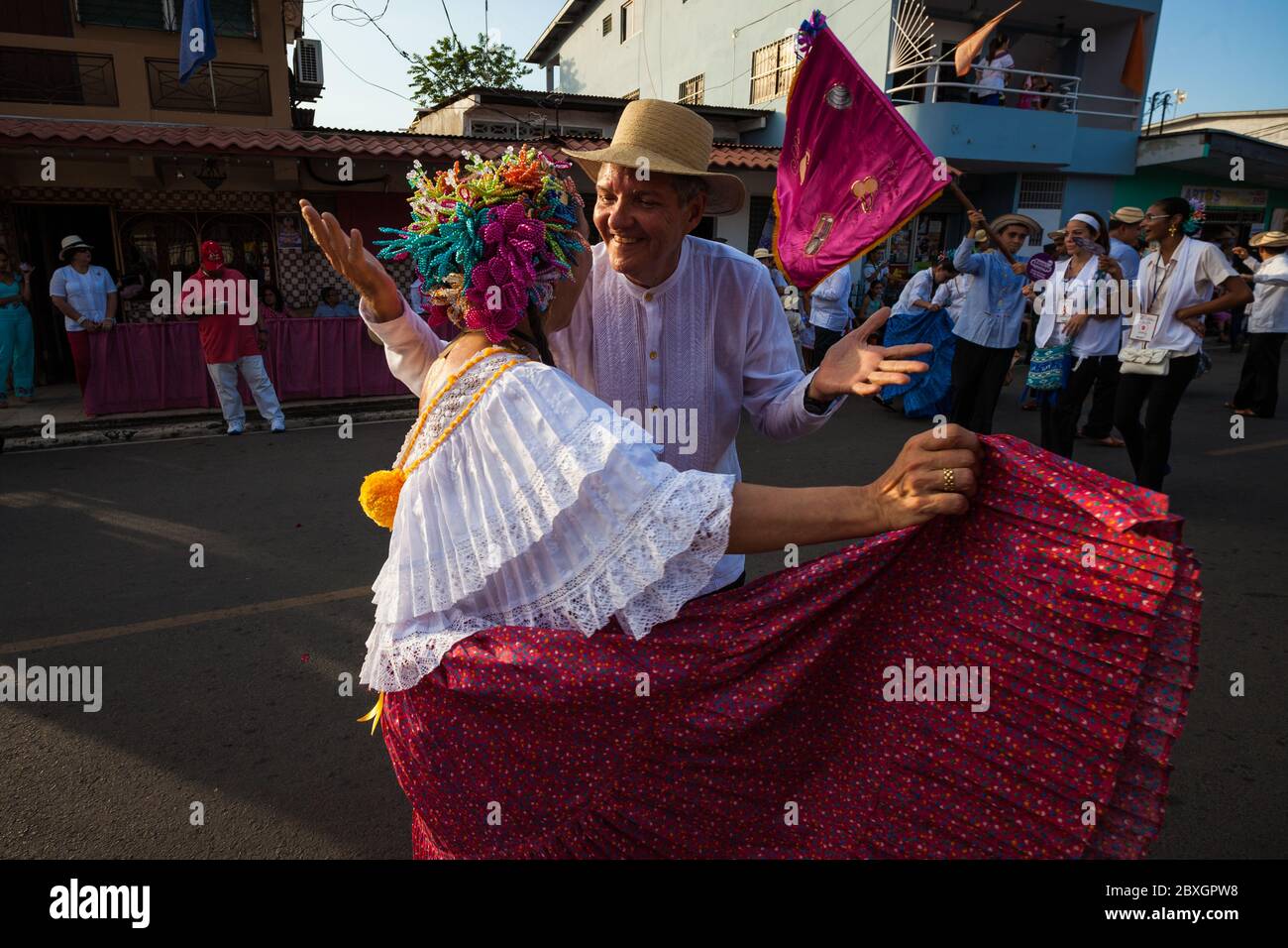Man and woman dancing on the annual event "El desfile de las mil polleras"  (thousand polleras) in Las Tablas, Los Santos province, Republic of Panama  Stock Photo - Alamy