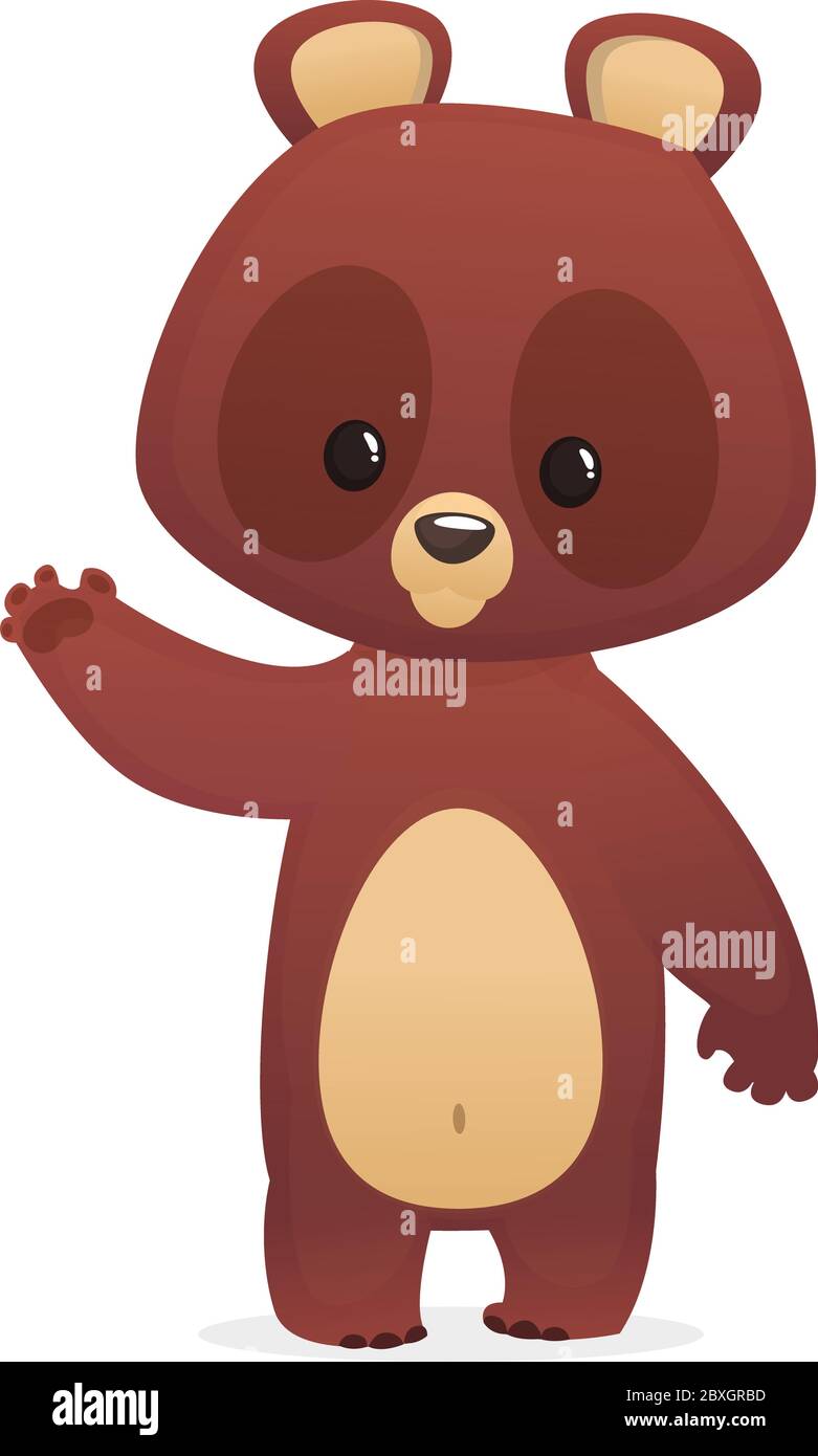 Cartoon funny bear character with big eyes waving hand. Big collection of cartoon forest animals. Vector illustration Stock Vector
