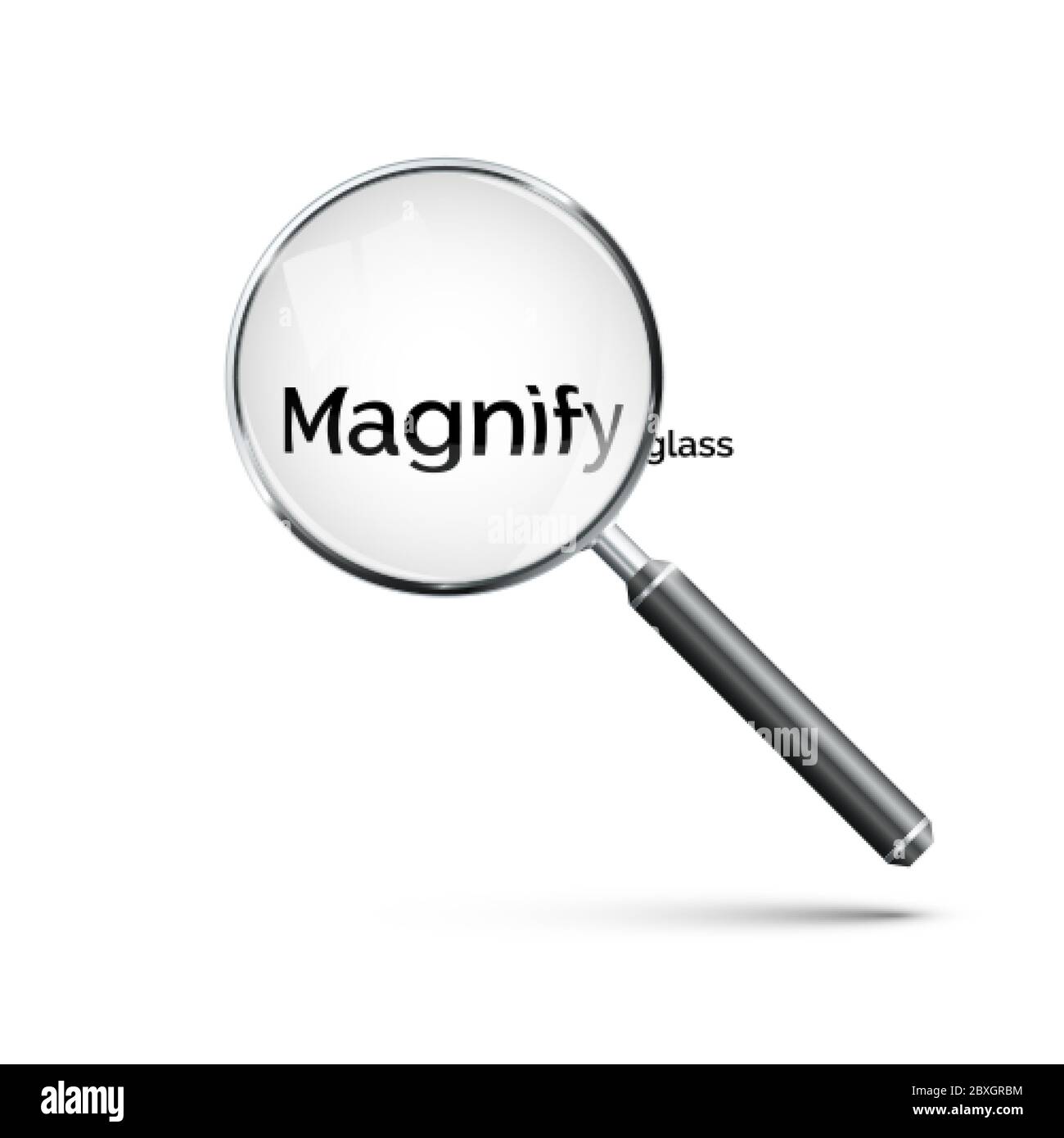 Magnifying glass with metal frame and black handle. Realistic style icon. Vector Stock Vector