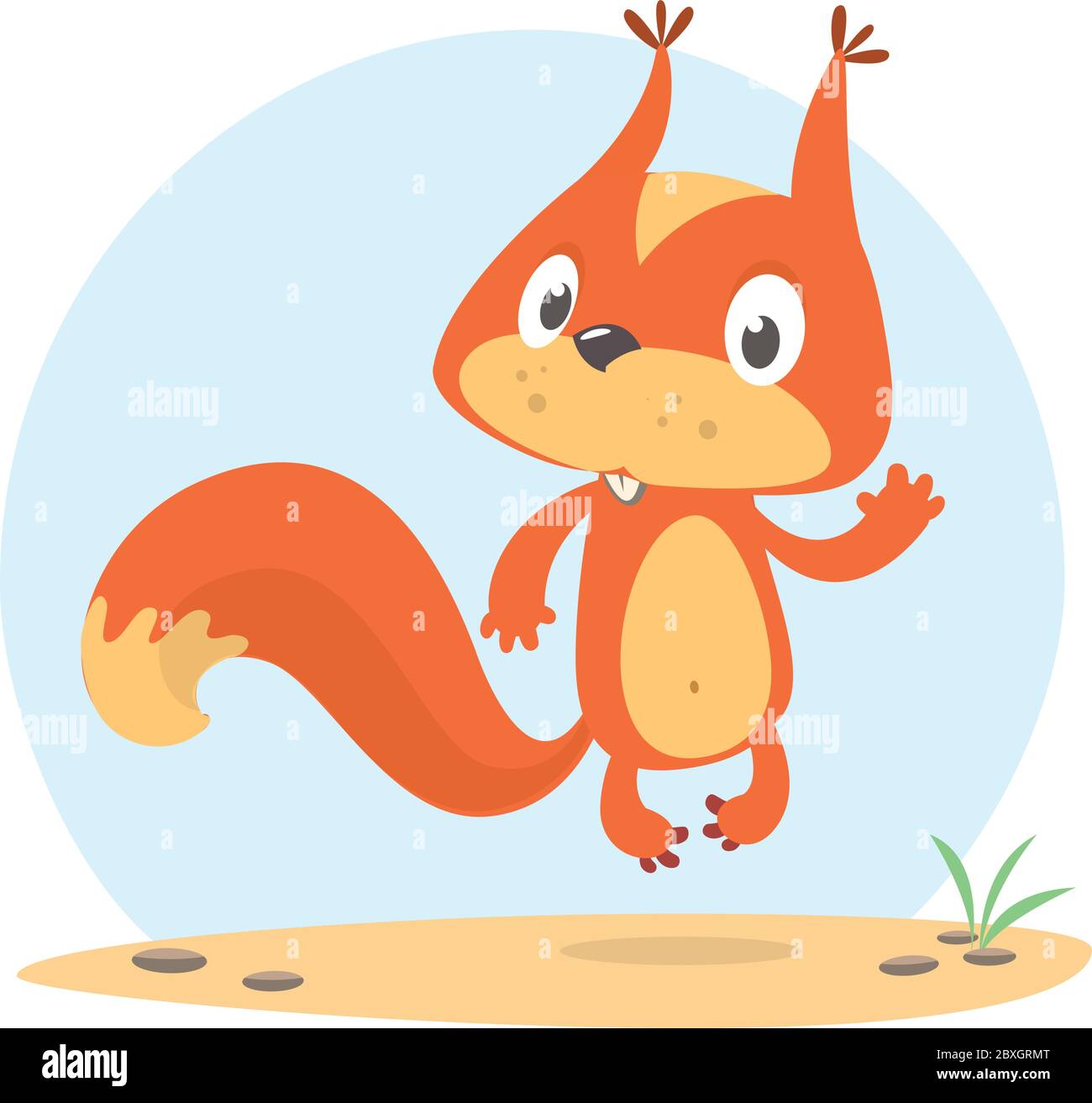 Cute cartoon jumping squirrel in playful mood. Vector illustration