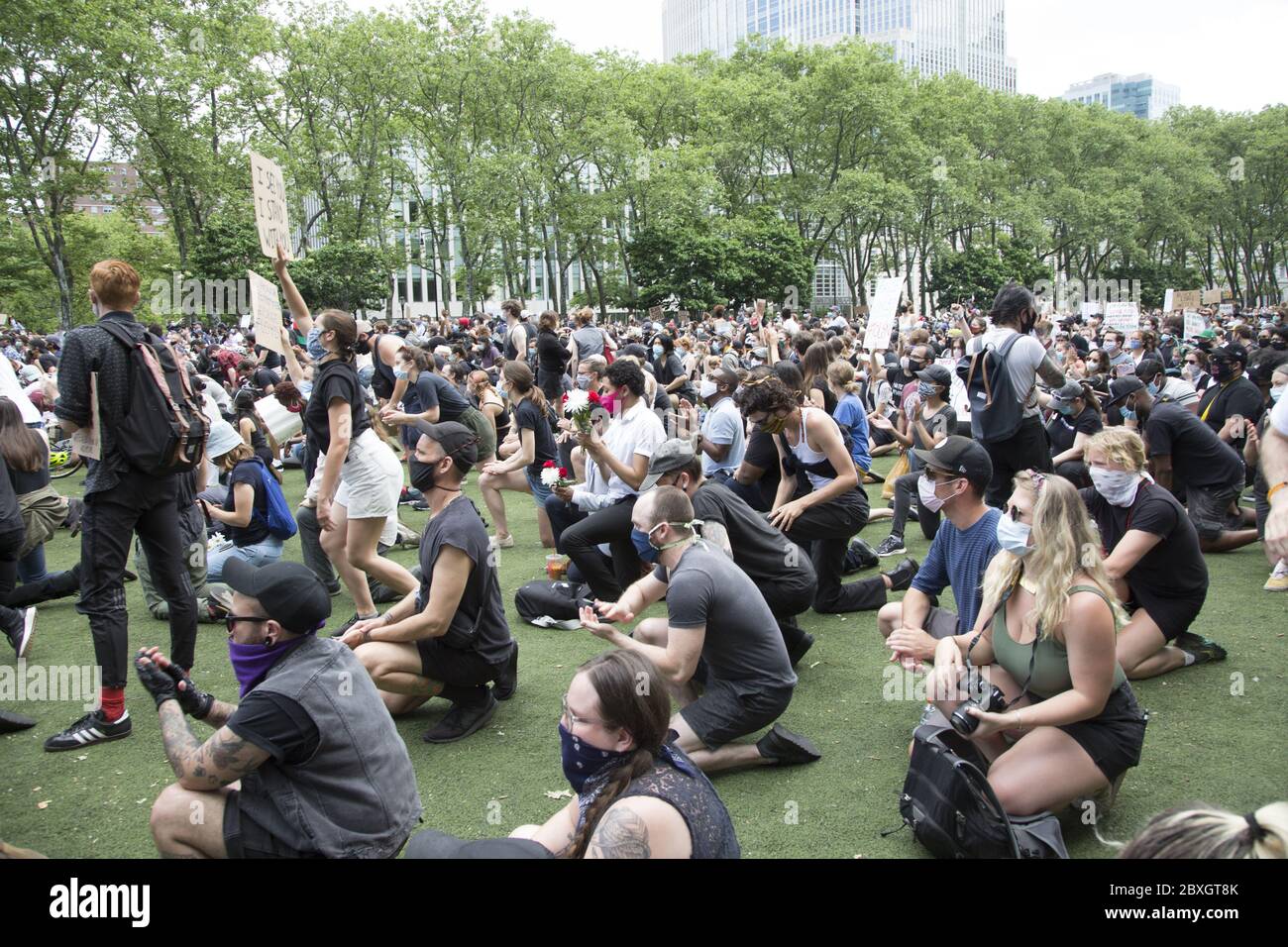 Memorial Gathering And Demonstration Honoring George Floyd At Cadman Plaza In Brooklyn Who Was Murdered By Minneapolis Police Demonstrators Take A Knee In Honor Of Floyd Stock Photo Alamy