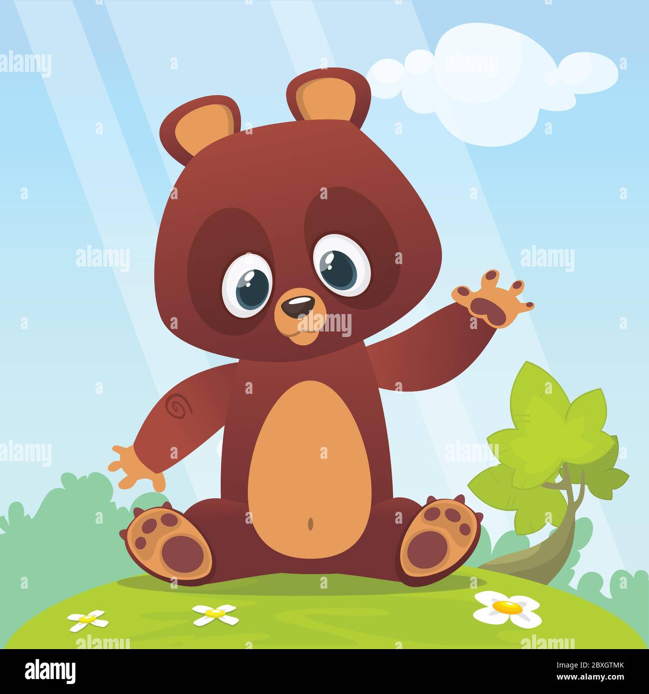 Cute Cartoon Teddy Bear on a meadow with flowers. Vector illustration Stock  Vector Image & Art - Alamy