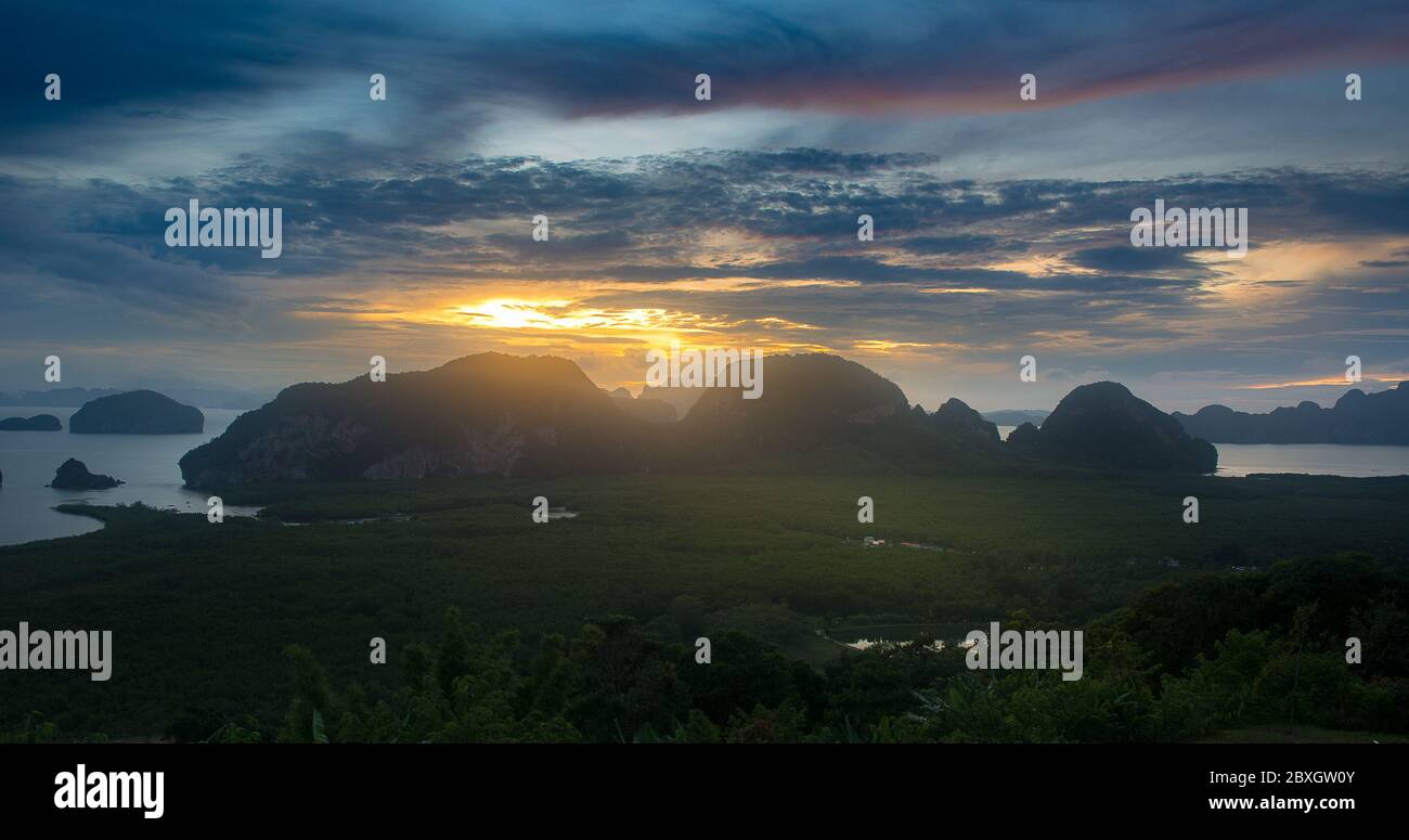 Samet Nangshe Overlook in the early moring, Seascape  south of Thailand. Landscape and Travel Photography Stock Photo