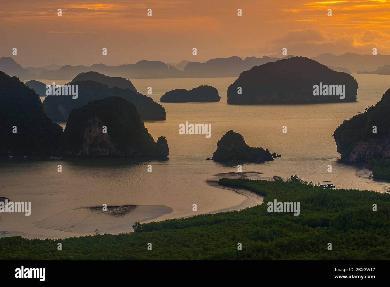 Samet Nangshe Overlook in the early moring, Seascape  south of Thailand. Landscape and Travel Photography Stock Photo