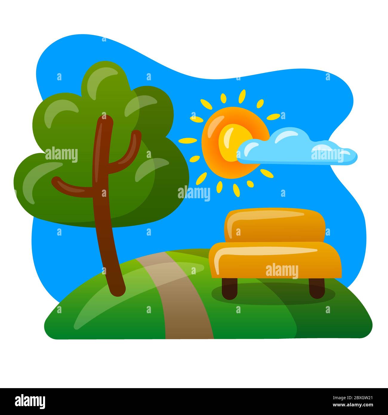 illustration of the summer park landscape in a day Stock Vector Image