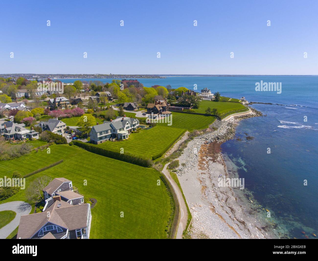 Historic mansions and Cliff Walk in Bellevue Avenue Historic District