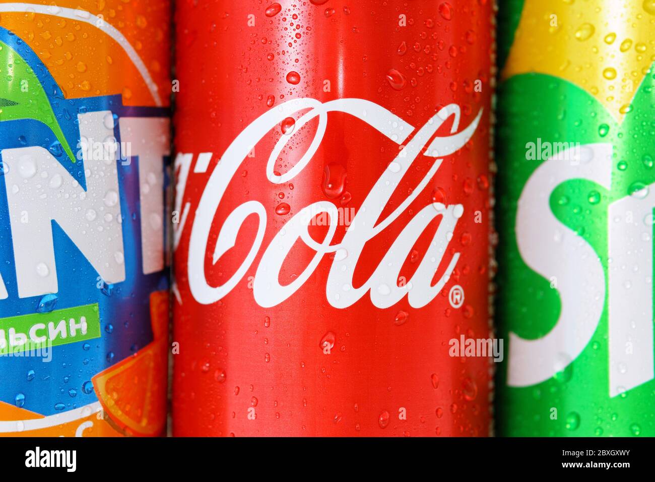 Tyumen, Russia-may 20, 2020: Coca-Cola, Fanta and Sprite Cans. The three  drinks produced by the Coca-Cola Company. Logos of companies in the water  dro Stock Photo - Alamy