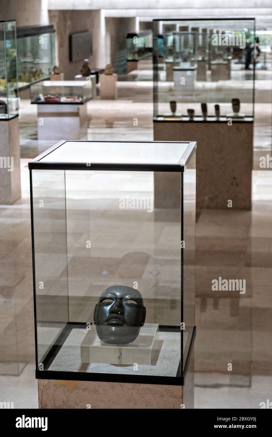 Stone sculptures from prehispanic Mesoamerican cultures on display at the Museum of Anthropology in the historic center of Xalapa, Veracruz, Mexico. Stock Photo