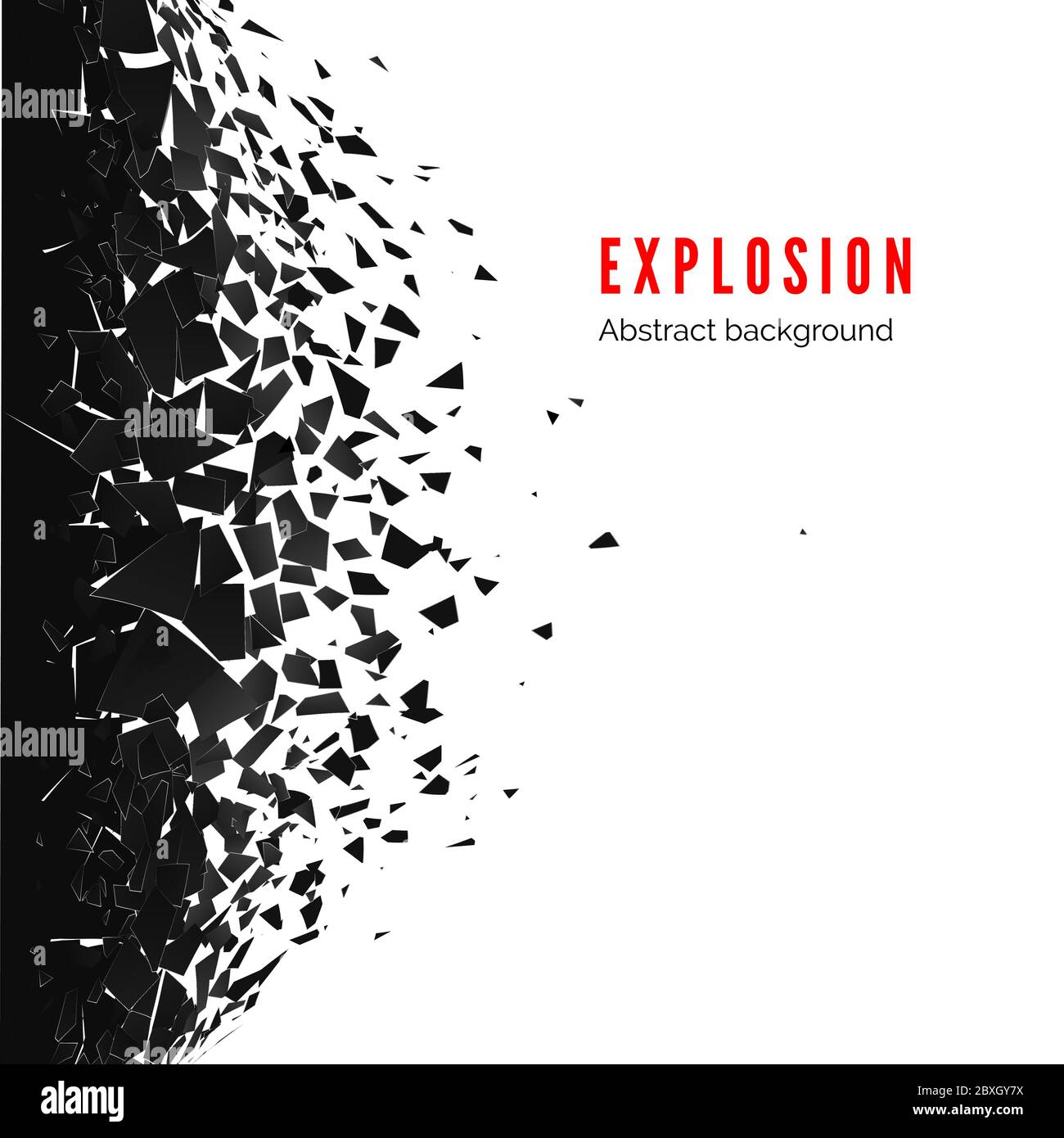 Abstract cloud of pieces and fragments after wall explosion. Demolition black wall. Shatter and destruction effect. Vector illustration Stock Vector