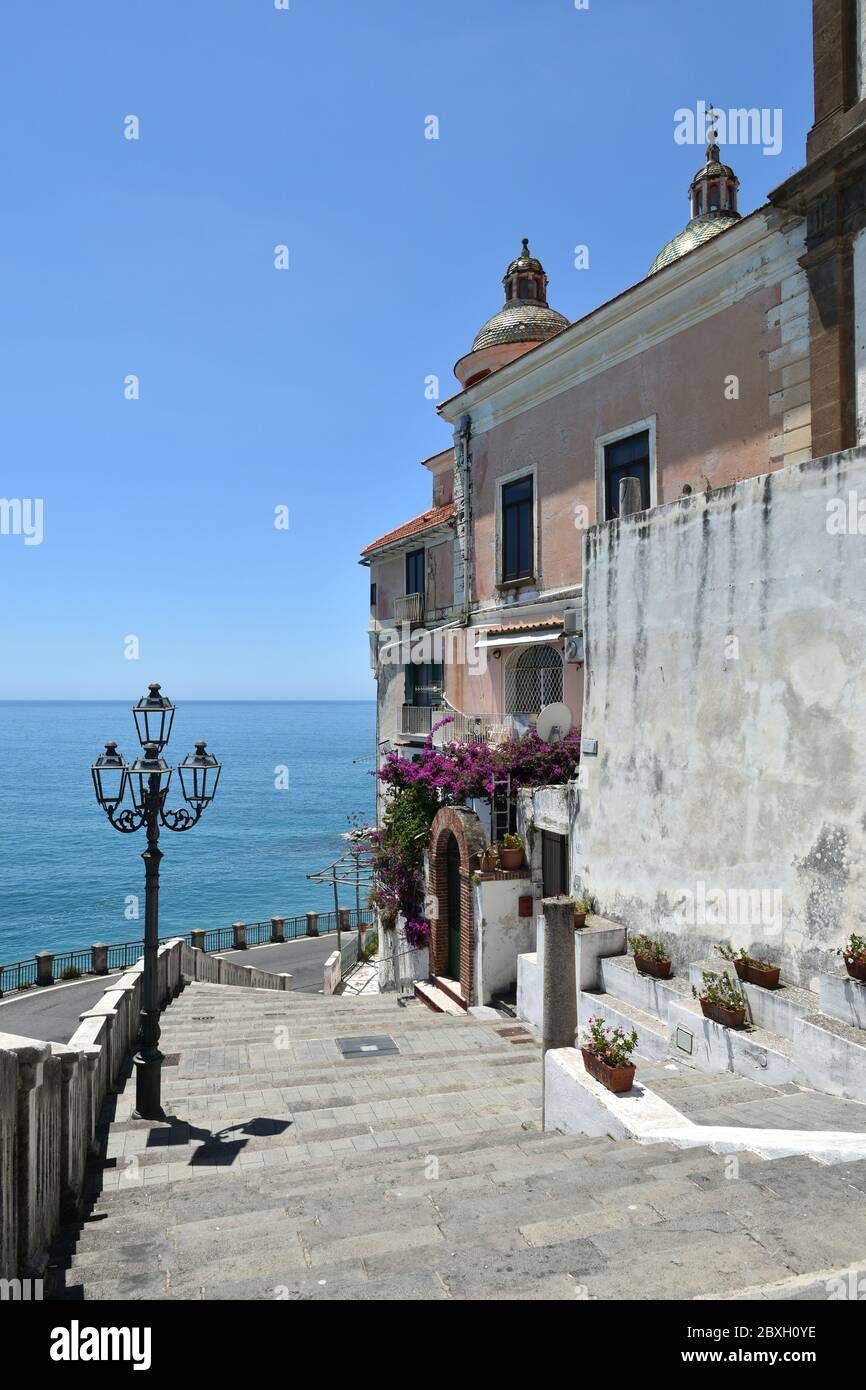 Panoramic view from the town of Atrani in the Campania region. Stock Photo