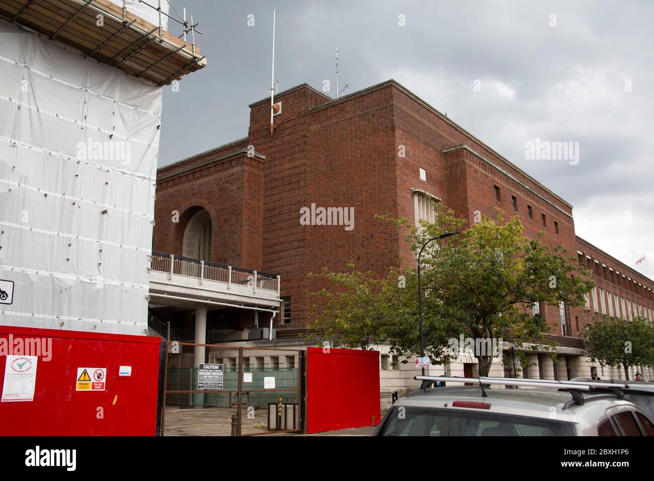 Hammersmith Town Hall, boarded up for redevelopment, Hammersmith London