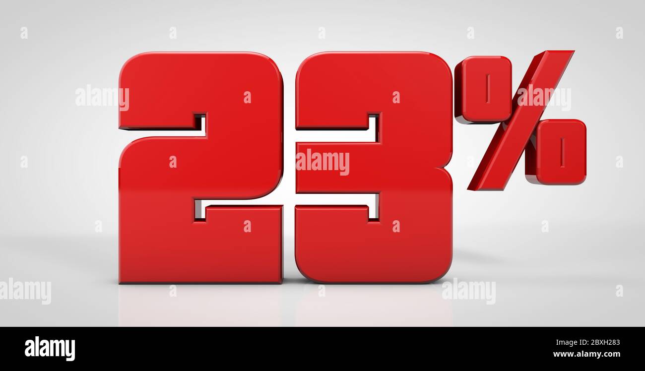 23% red text isolated on white background, 3d render illustration Stock ...