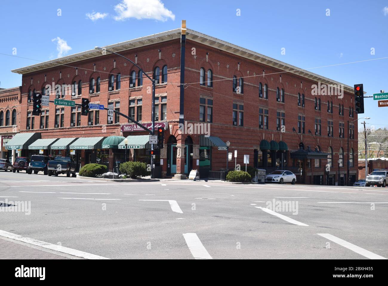 Prescott, AZ. U.S.A. April 22, 2020.  In 1901, the St. Michael hotel rose from the ashes of the Burke Hotel.  St. Michael’s is on Whiskey Row. Stock Photo