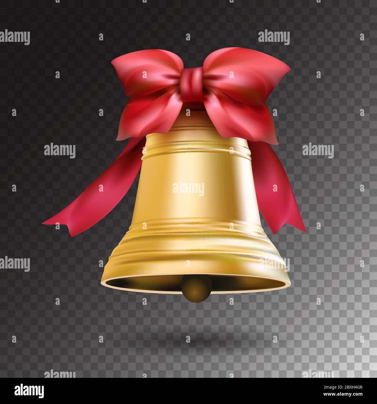 Christmas golden bell with red ribbon and a bow isolated on transparent ...