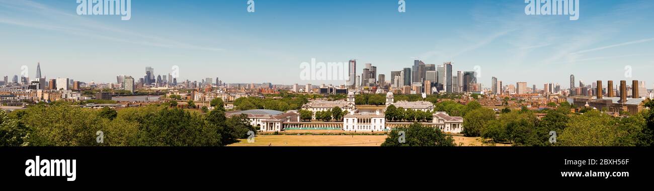 Panoramic picture of London as viewed from Greenwich Observatory Stock Photo