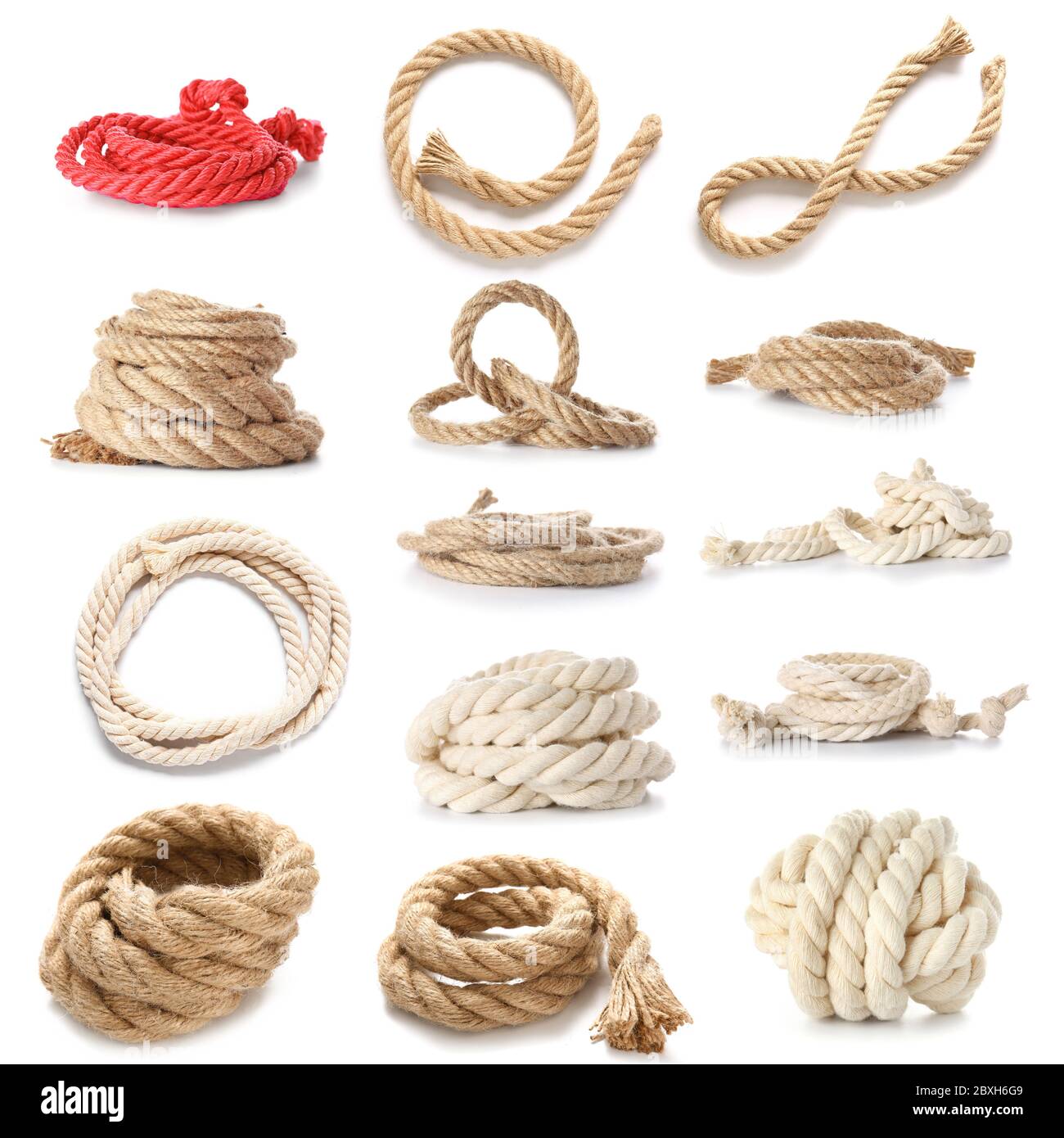 Different ropes on white background Stock Photo - Alamy