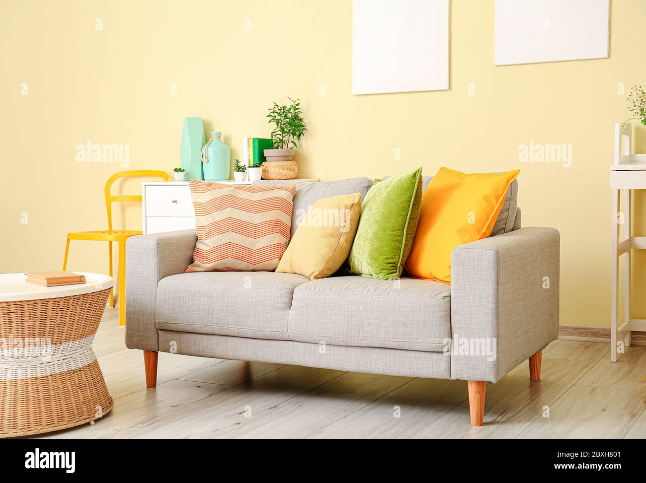 Interior of modern living room with comfortable sofa Stock Photo - Alamy