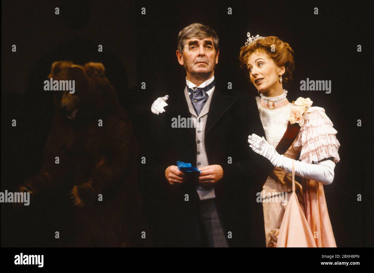 Derek Nimmo (Sir Julian Twombley), Maureen Lipman (Lady Kitty Twombley) in THE CABINET MINISTER by Arthur Wing Pinero at the Albery Theatre, London WC2 21/11/1991 a Theatre Royal Plymouth production set design: Simon Higlett costumes: Terence Emery lighting: Robert Bryan director: Braham Murray Stock Photo