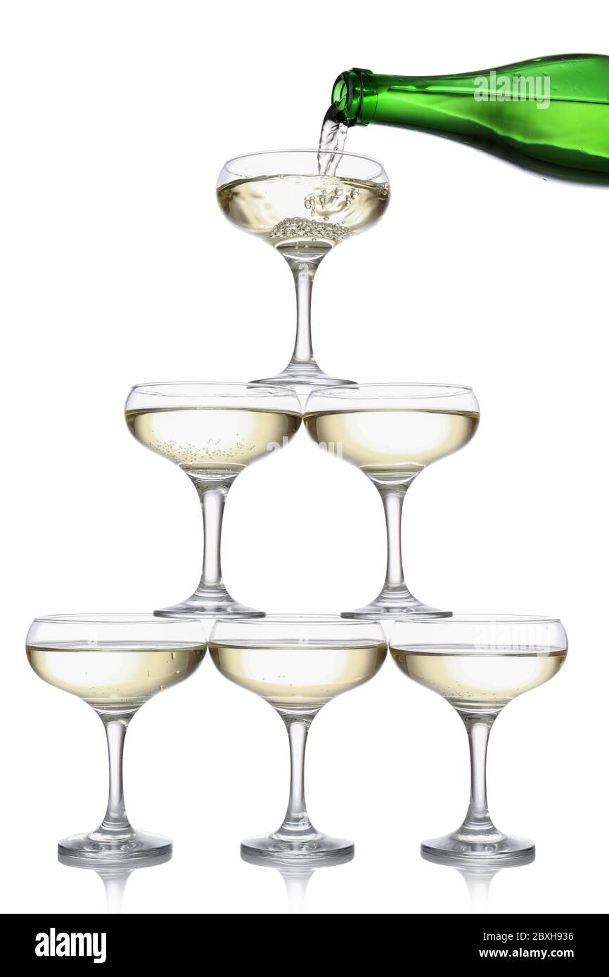 Champagne tower on white background Stock Photo Alamy