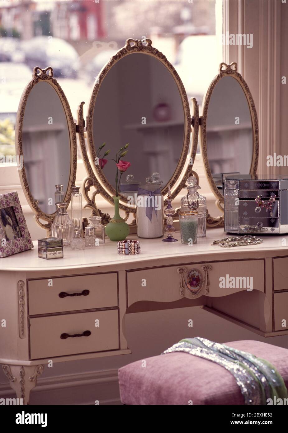Freestanding triple mirror on dressing table Stock Photo Alamy