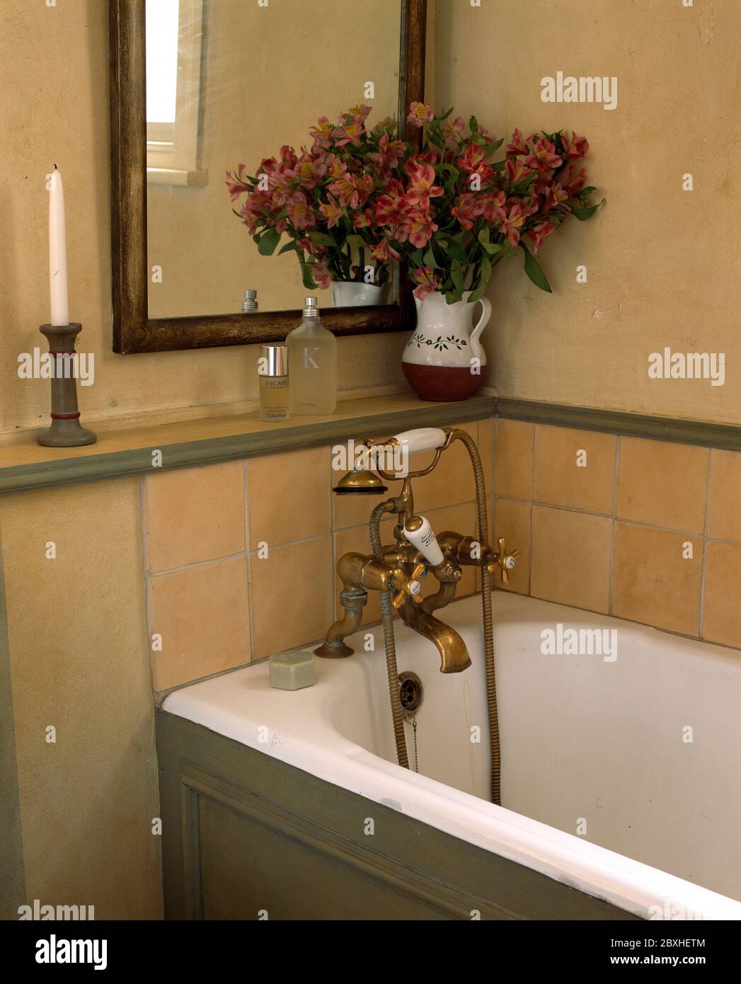 Old style bath tap and shower unit Stock Photo Alamy