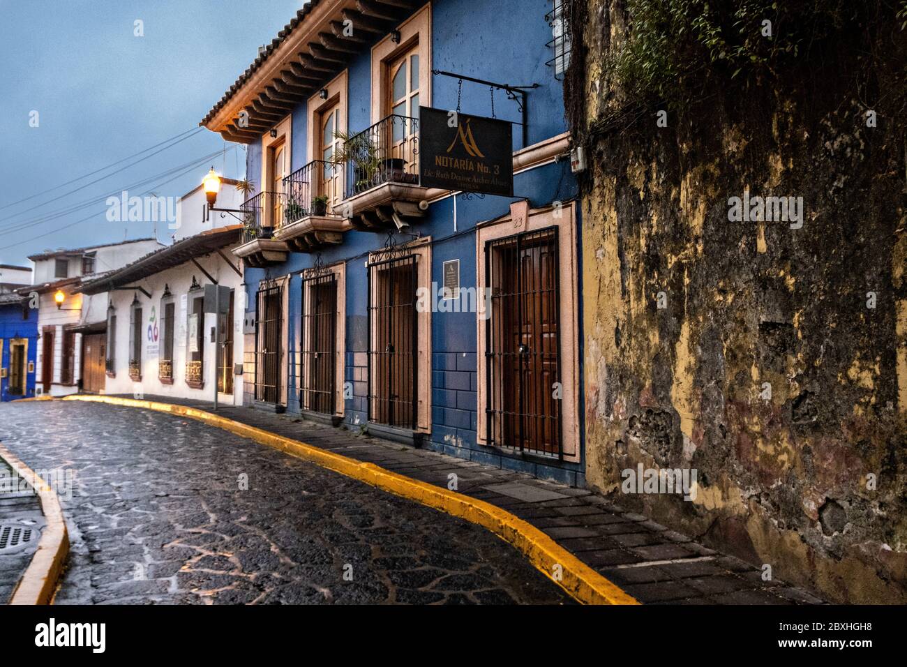 A colonial style cobble stone street in the historic center of Xalapa