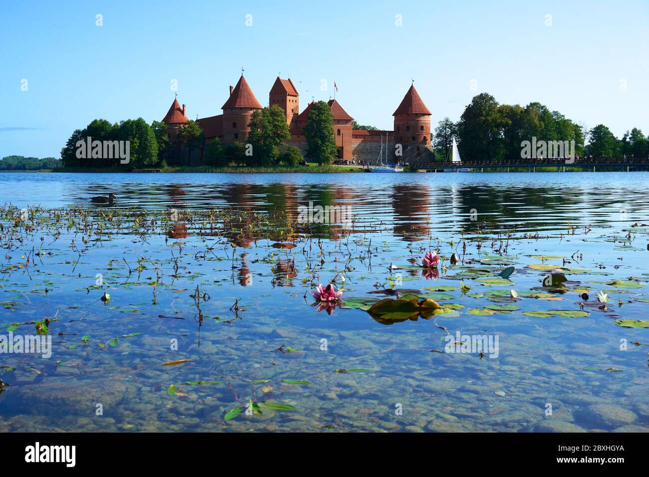 Trakai Castle is a historic building in Trakai, Lithuania, located on Lake Galve Stock Photo